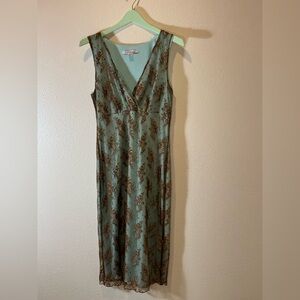 Michelle DeCourcy Aqua Dress Metallic Lace Overlay Sleeveless - Size Large